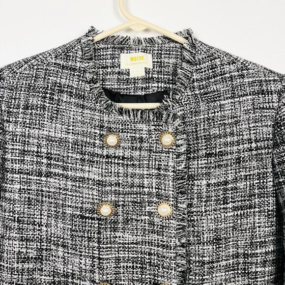 Anthropologie sz 4 Tweed Double-Breasted Black/White Pearl Button Blazer Jacket - Picture 4 of 9